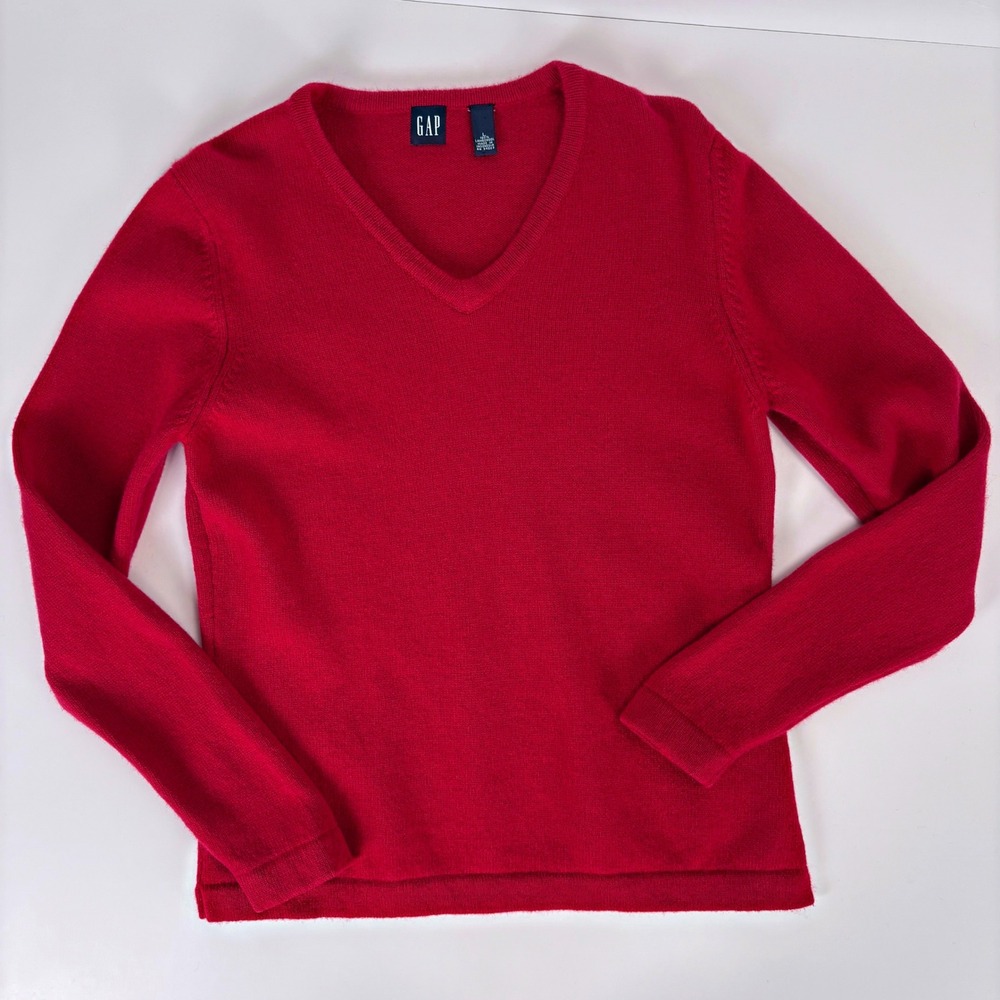 Vtg Gap Y2K Red Lambswool V-Neck Sweater Classic Preppy Holiday Winter Layer L M